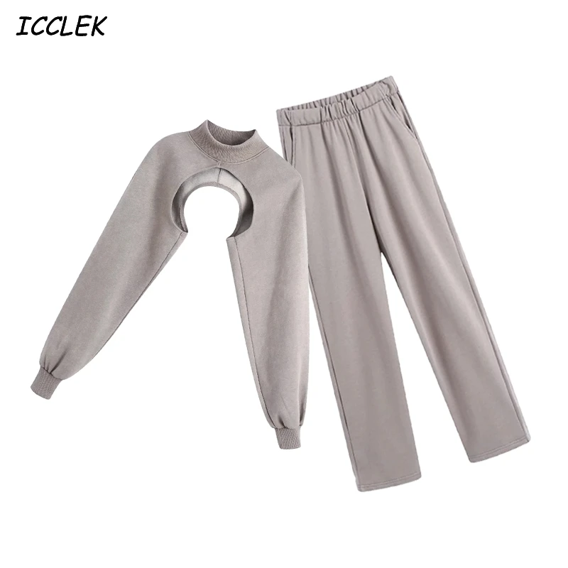 

Za Women's Suits Sweatshirts Oversize Sets Cropped Hoodies Mujer Sweatshirt Jogger Pants Suit Sweatsport Crop Tops Sexy Clothing