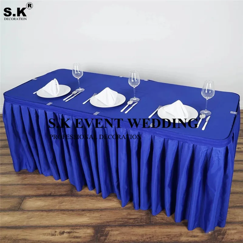 3 Meter Sold Pleated Polyester Table Skirt Rectangular Tablecloth Skirting For Banquet Wedding Party Event Decoration