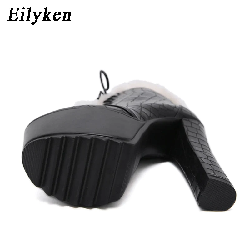 Eilyken; модные ботинки в байкерском стиле с искусственным мехом; женская повседневная обувь на платформе и каблуке; обувь со шнуровкой и круглым носком; женские осенние ботинки черного цвета