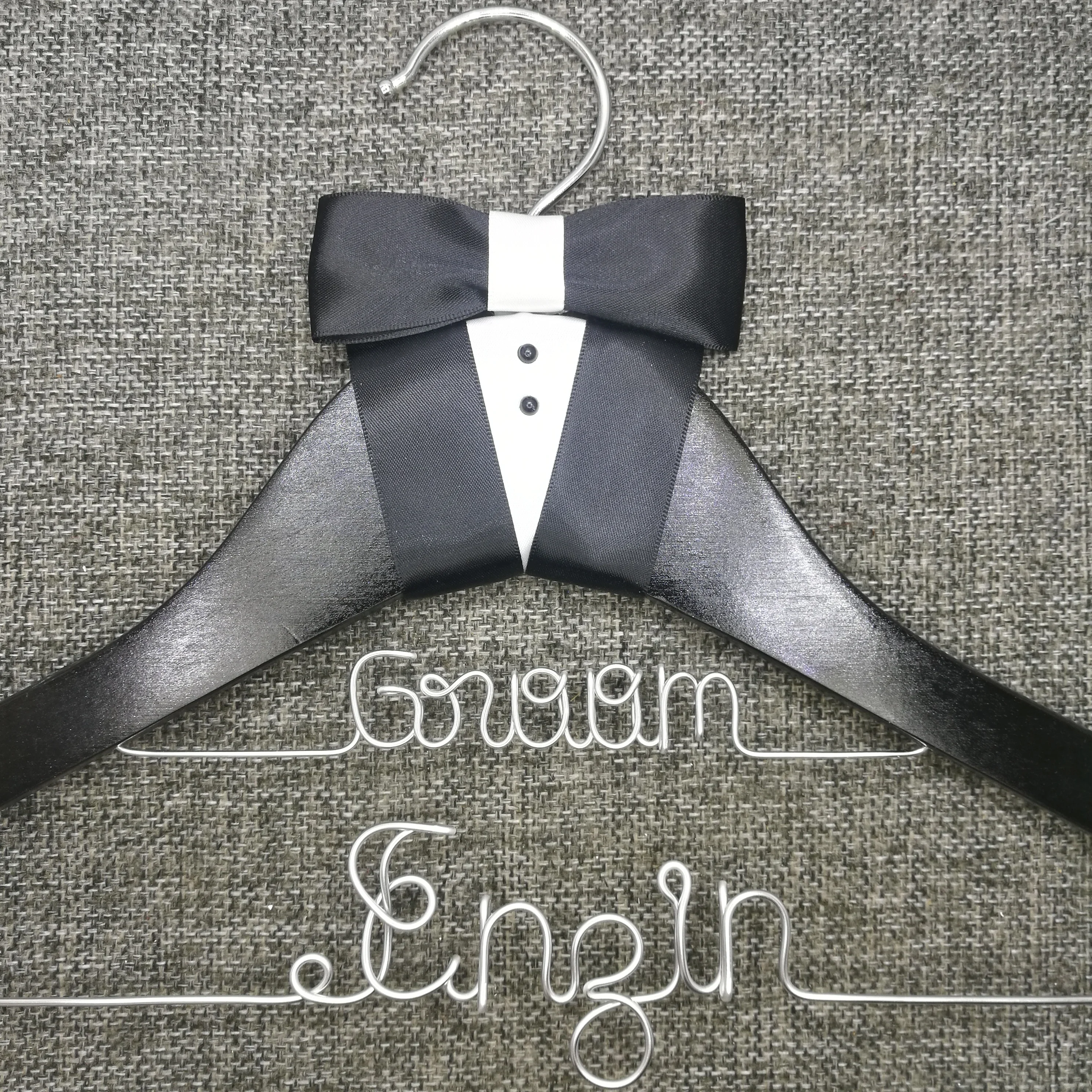 Two Wedding Hanger With date groom gifts name hanger brides hanger can customize text clothes hanger storage hanger