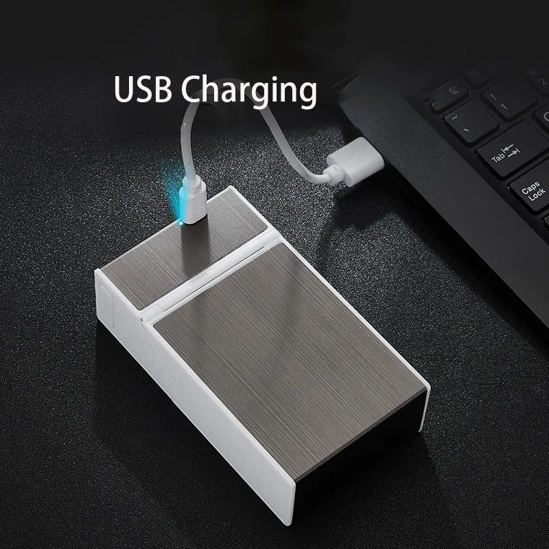 Портативный двойной дуги USB чехол для электронной сигареты с зажигалкой 20 шт держатель прикуривателя гаджеты для мужчин коробка для сигарет