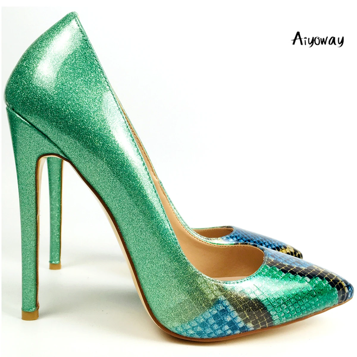 

Spring Shoes Women Pointed toe High Heels Pumps Shiny Patent Leather Snake Pattern Stilettos Female Shoes Clubwear Party Heels