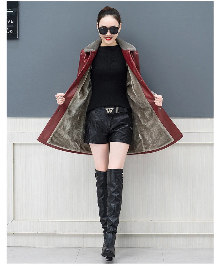 Осенне-зимнее теплое пальто из искусственного меха, женская кожаная куртка, женское тонкое длинное пальто, плюшевая Повседневная Верхняя одежда, L-5XL пальто из искусственной кожи