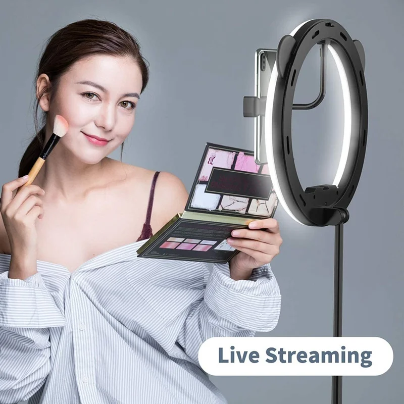 유니버설 11 인치 전화 셀카 필 링 라이트, 밝기 조절 LED 라이트 3300-6000K 카메라 접이식 삼각대 메이크업 비디오 라이브 스튜디오