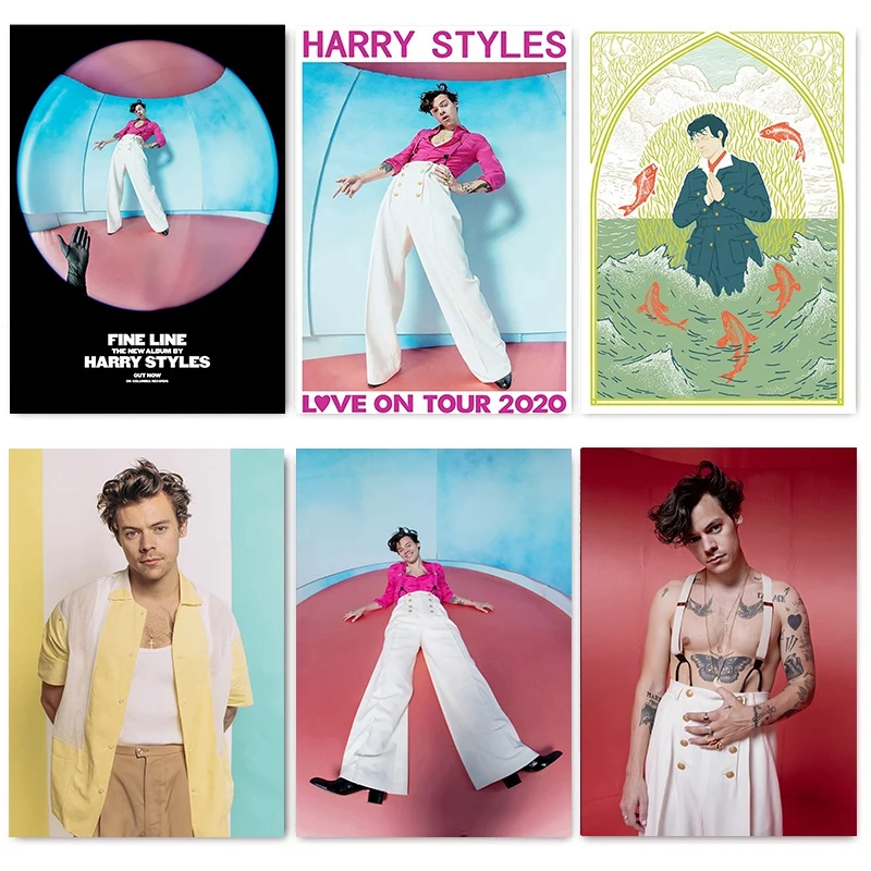Posters Coated-Picture Paintings Room-Decoration Wall-Art Portrait Prints Singer Harry-Style