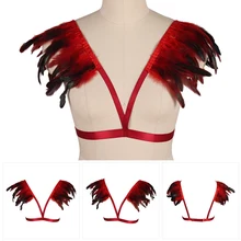 Перо эполеты жгут клетка бюстгальтер на бретельках Топы плечо Крылья Ангела Bralette Регулировка размера плюс сексуальное нижнее белье в готическом стиле Хэллоуин рейв