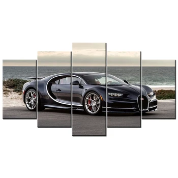

5 Piece Modern Canvas Paintings Wall Art Modular Picture Bugatti Chiron Supercar Poster Home Decoration