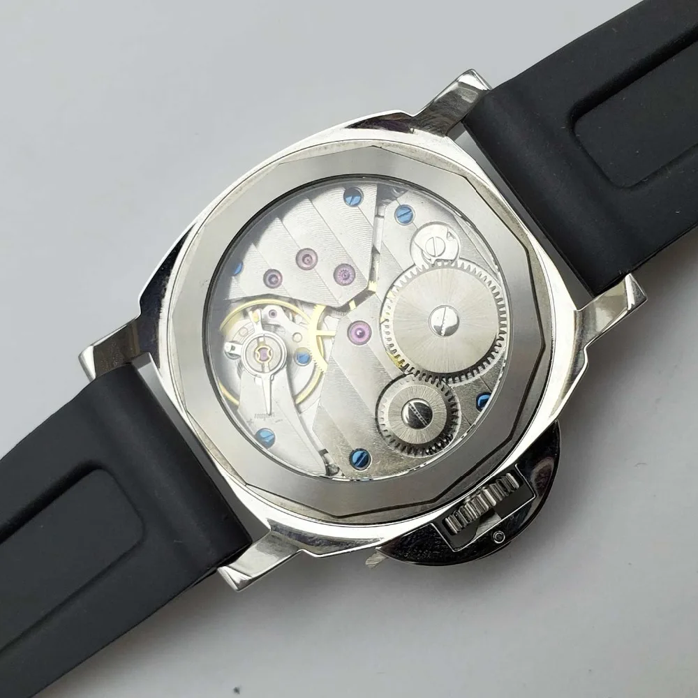Reloj seagull movimiento руководство mecanico 44 мм militar acero caso cubierta trasera correa de goma transparente