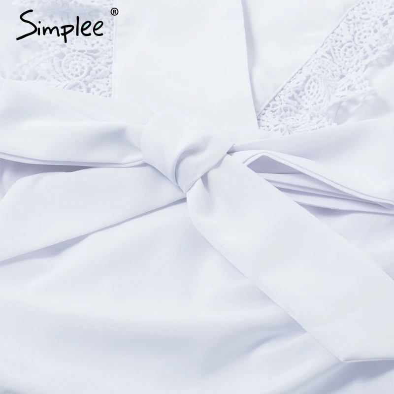 Simplee Ruffled lace hem women dress A-line high waist sexy dress V-neck party club sashes female summer short dress vestidos