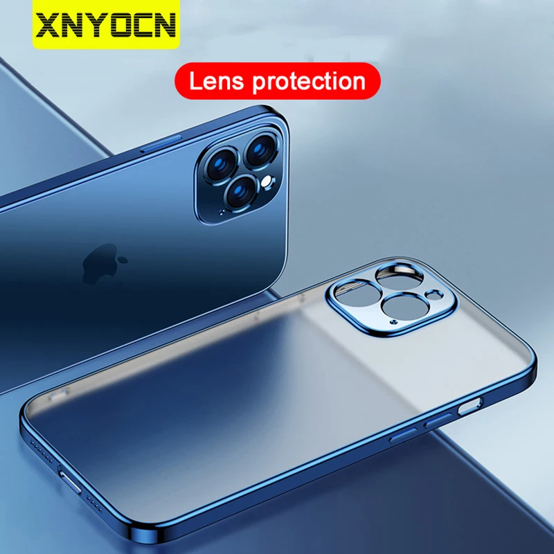 Xnyocn Luxury Plating Square Frame Silicone Transparent Case For Iphone