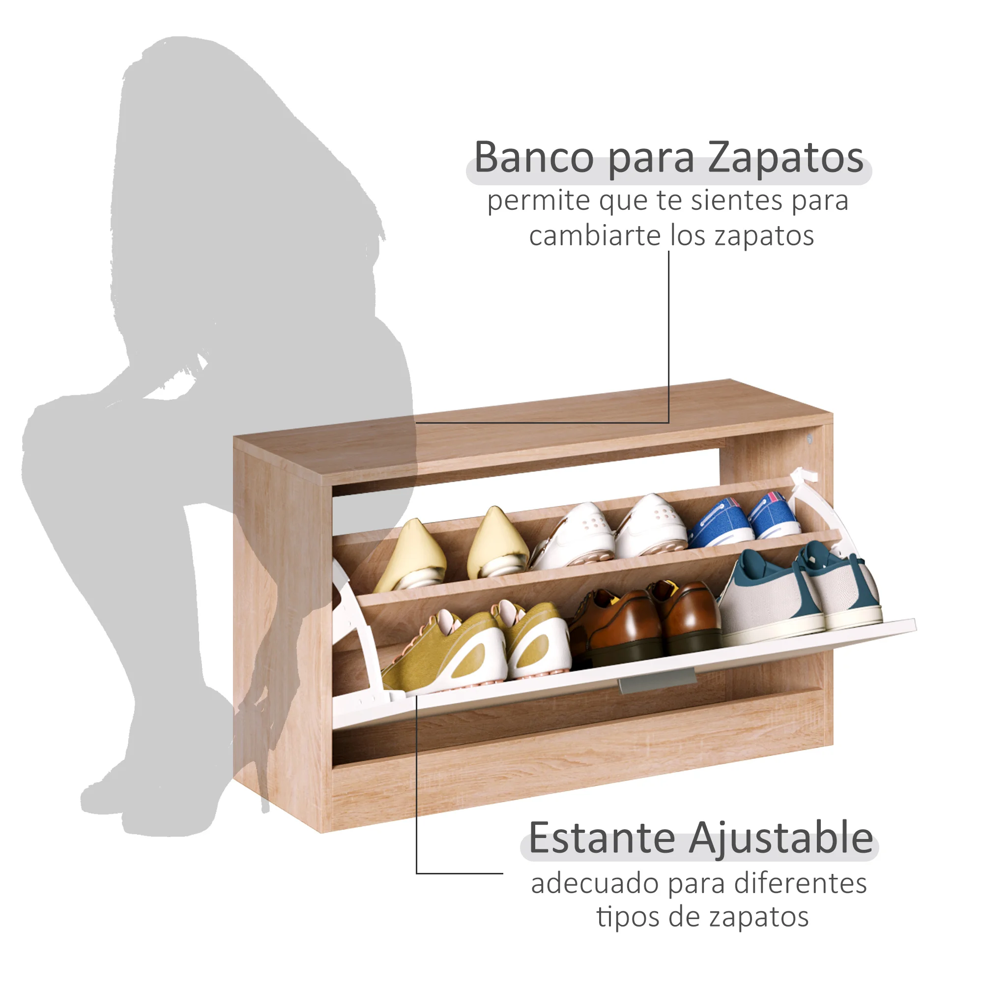 HOMCOM Perchero Burro con Zapatero y Banco 3 en 1 Perchero de Pie Giratorio  360° con Estante Mueble Recibidor Múltiples Formas para Entrada 159x30x158  cm Natural y Negronull