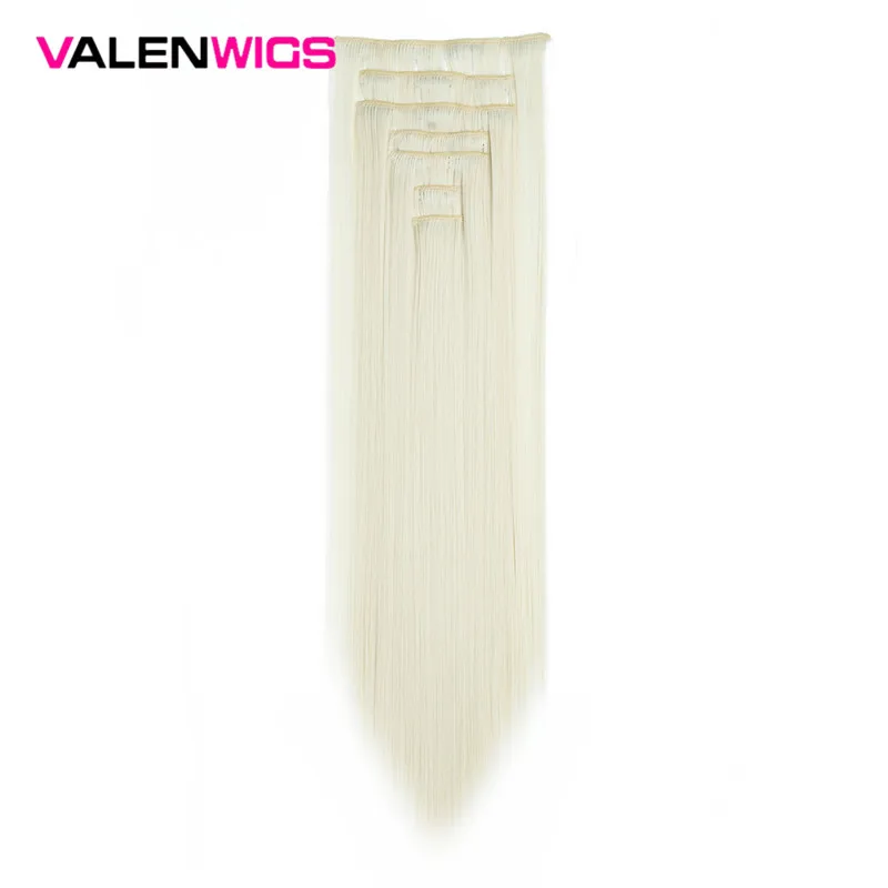 Valenwigs Синтетические длинные прямые стильные однотонные накладные волосы на заколках 22 дюйма термостойкие волокна 7 шт. волосы на заколках