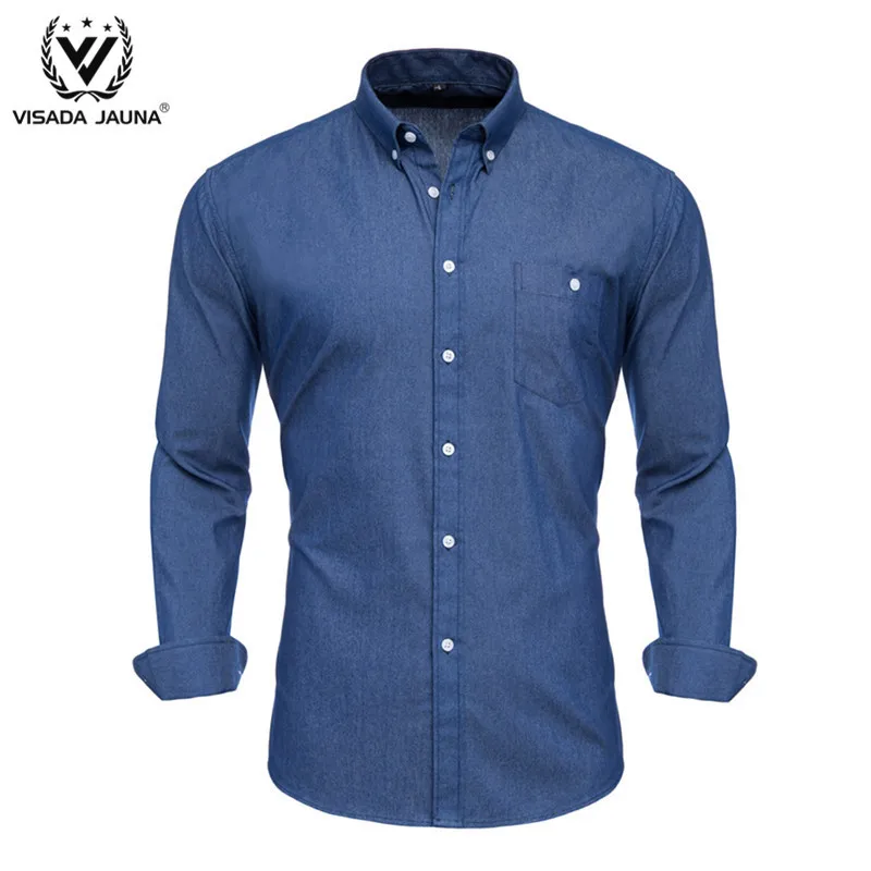 VISADA JUANA Мужская рубашка хлопок Весна Осень Повседневная рубашка с длинным рукавом мягкая удобная облегающая стильная брендовая мужская рубашка размера плюс - Цвет: Navy26