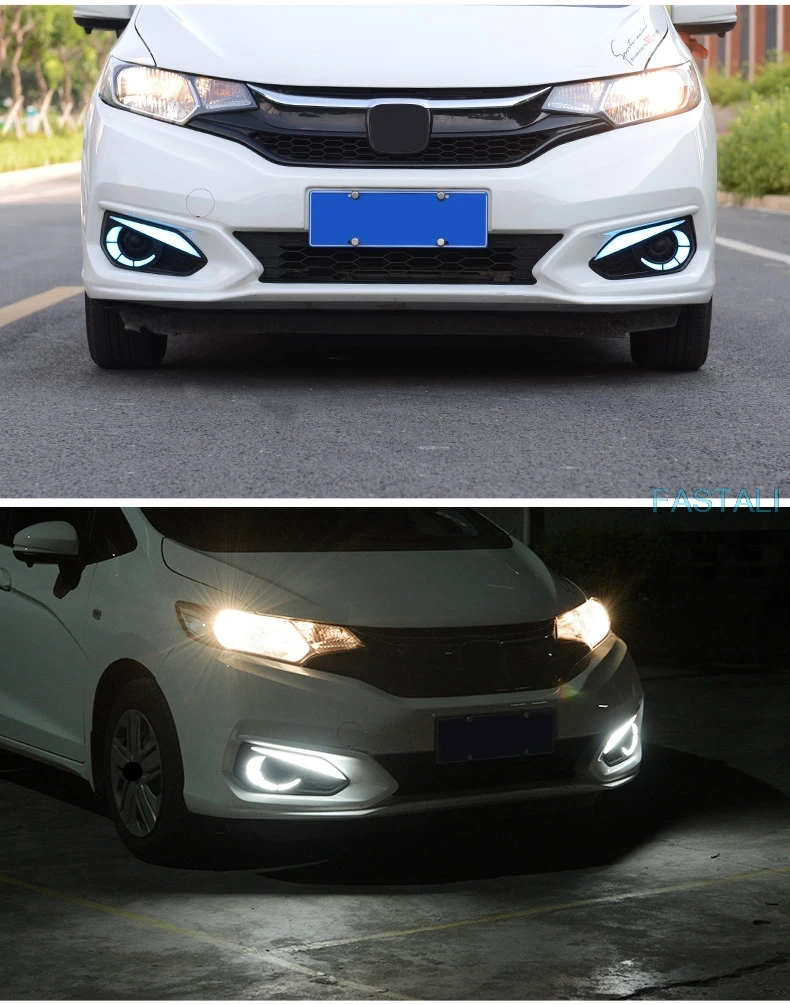 Для Honda FIT JAZZ дневные ходовые огни Светодиодный четырехглазый дневные ходовые огни орлиный глаз передние противотуманные фары GK5 автомобиль