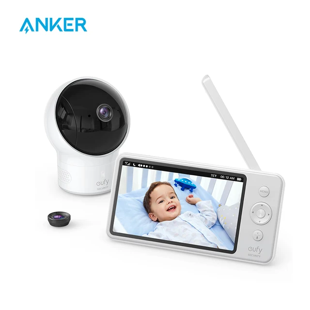 Video babymonitor, eufy Security Video babymonitor med kamera og lyd, 720p HD-oppløsning, 110° vidvinkellinse inkludert 1