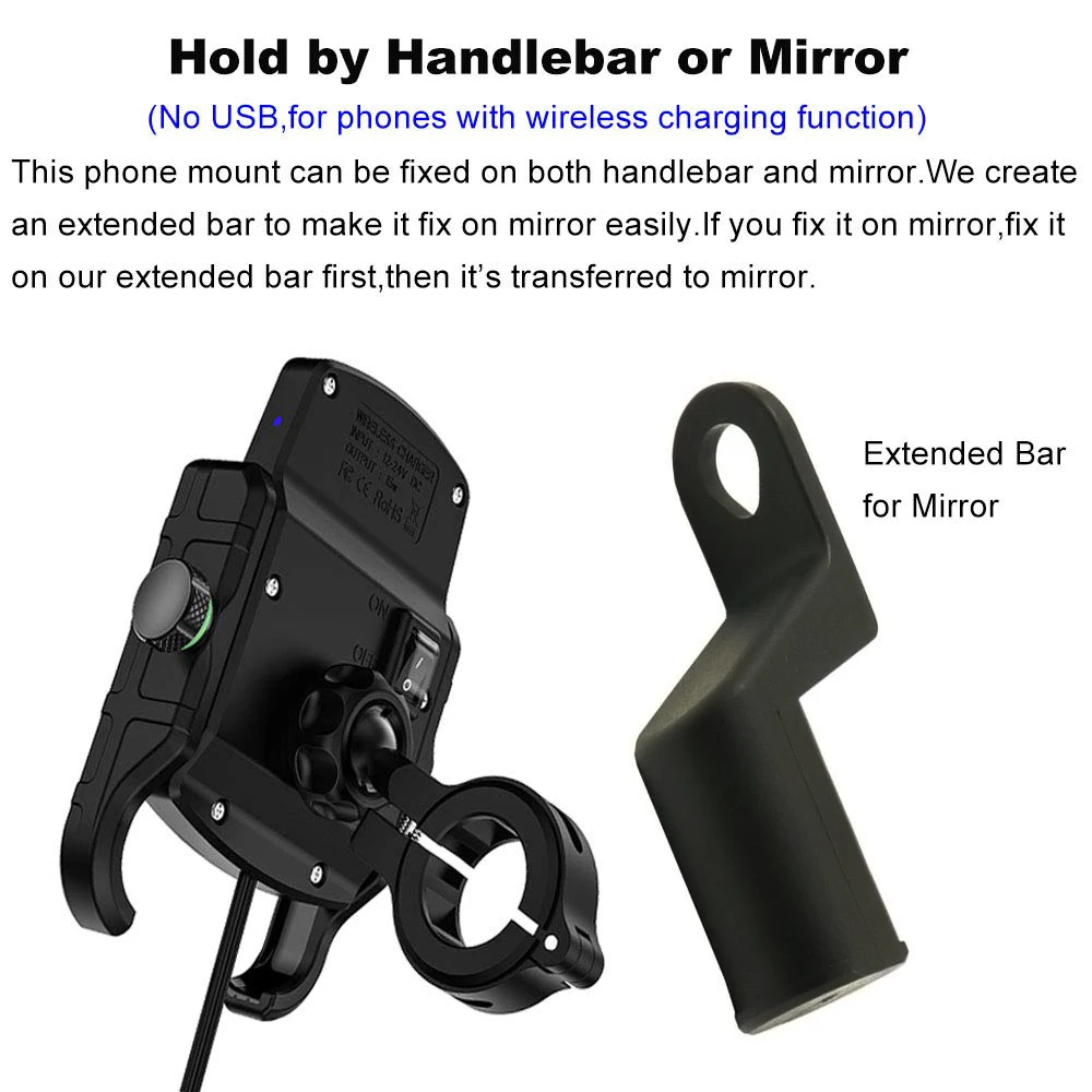 Aileap Universal Motorcycle Phone Holder Aluminum Bike Phone Mount Integrated with Waterproof Wireless Charge Handlebar Cradle