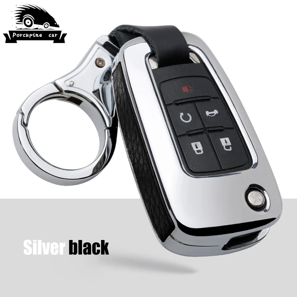 Silver Black Высокое качество цинковый сплав кожаный чехол для ключа автомобиля Buick, Chevrolet Cruze Opel Vauxhall Mokka Encore FlipAuto KeyShell - Название цвета: Silver Black