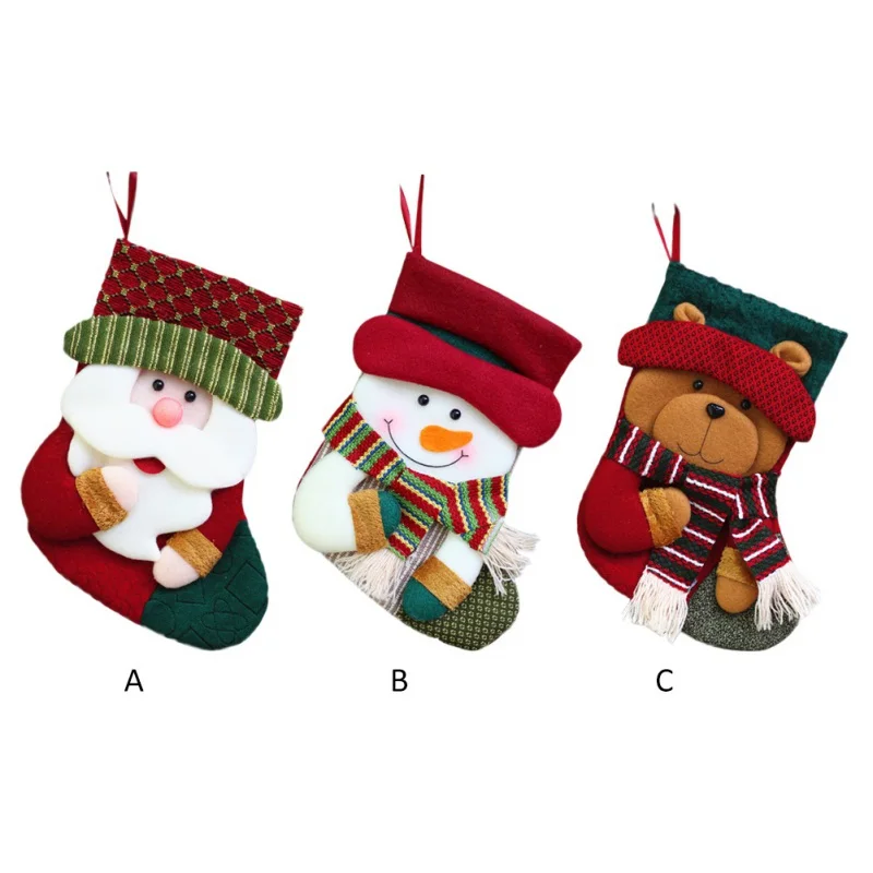 3D Christmas Stockings Candy Gifts Holder Bag Xmas Tree Hanging Pendant Fireplace Ornament Seasonal Decorations