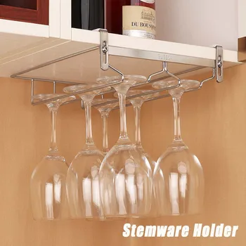

Under Shelf Cupboard Mounted Hanging Wine Rack Glasses Stemware Holder Storage