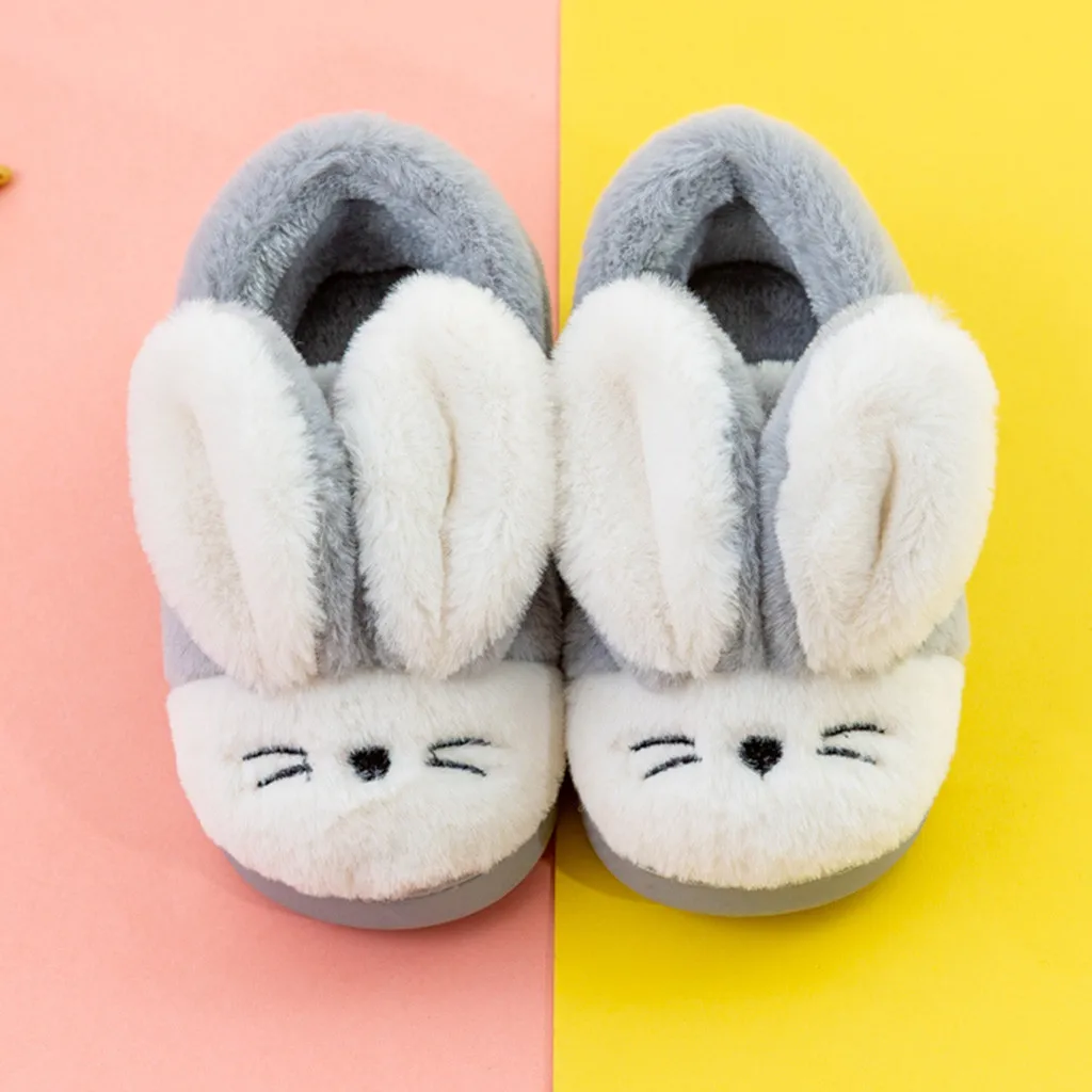 Зимние тапочки для малышей; обувь с рисунком кролика; домашние теплые тапочки; нескользящая меховая обувь; домашние тапочки