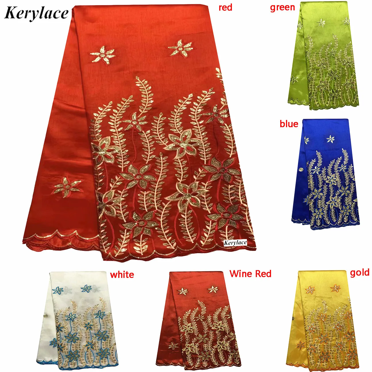 

High Quality African George Lace Fabric White Lace Fabric Gold Yellow Sequins 5 Yards Silk Cotton Material For Sewing KRL-9215