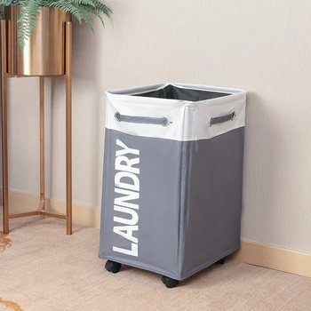 

Dirty Clothes Laundry Basket Foldable Storage Basket with Wheel for Office Waterproof Oxford Bathroom Laundry Hamper Gray&White