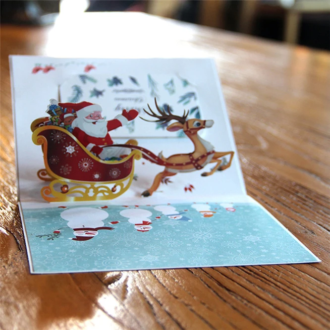 10 шт 3D всплывающие поздравительные карты с конвертом лазерная резка Открытка Санта Клаус на день рождения Рождество Вечеринка свадебное украшение