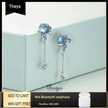 

Thaya Solid 100% 925 Neptune Clip Earring Silver Crystal Blue color Silicone Earrings For Women Fine Earrings Fashion Jewelry