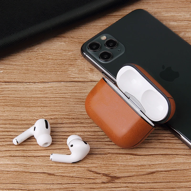Роскошный кожаный чехол для Apple Airpods Pro противоударный Air pods 3 защитный 2