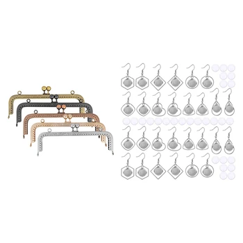 

Earring Tray with Glass e Set-Line Hook & 5 Color 20cm Metal Frame Purse Bag Metal Frame Kiss Clasp Lock