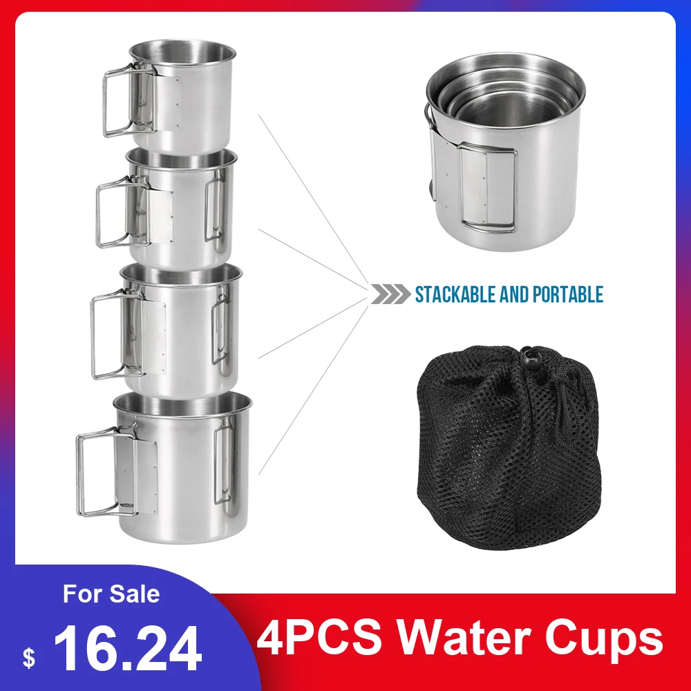 Cups Set Stackable Drinking Water Cups Mugs With Foldable Handles For
