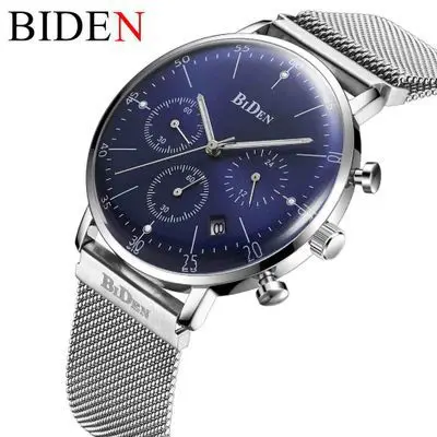 

Biden Men Calendar Ultra-Thin Mesh Belt Waterproof Three Eyes Watch Hot Selling Watch