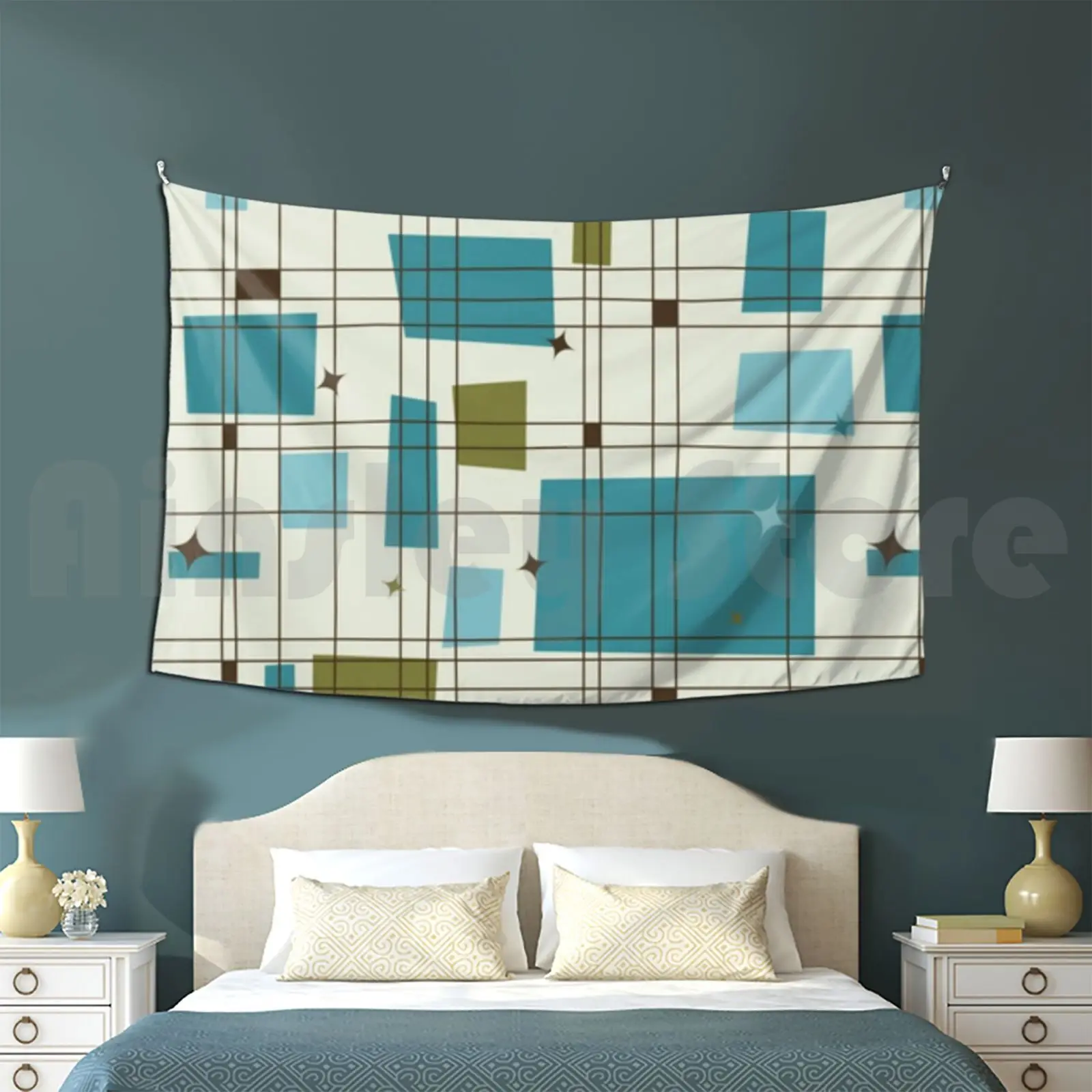 Metà Secolo Arazzo Moderno Soggiorno Camera Da Letto Lokki Bianco Scandinavo Scandi Svezia Svedese Norvegia Norvegese