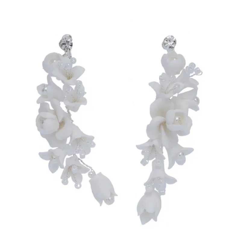 earrings Нежный фарфор цветок свадебный гребень для волос античный серебряный свадебный головной убор Роскошные вечерние выпускные украшения для волос для невест - Окраска металла: earrings