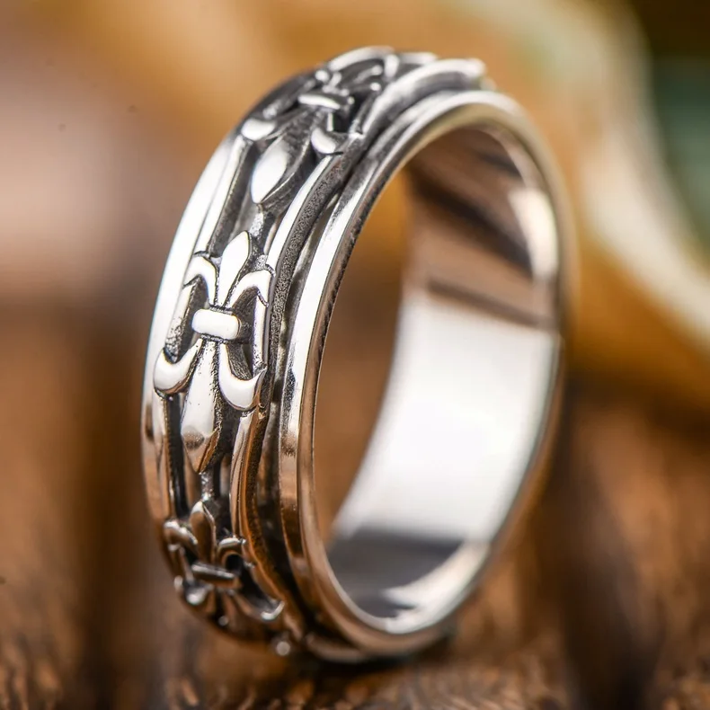 

Black Silver S925 Fine Silver Accessories Crusader Flower Men's Rotatable Ring Fashion And Personality Rings Gift