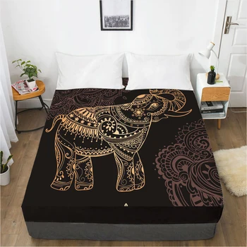 

Fitted Sheets Mattress Cover With Elastic Band Bedsheet Bed Sheet Linens 90x200 160x200 135x200 Size 3D Printed Black Elephant