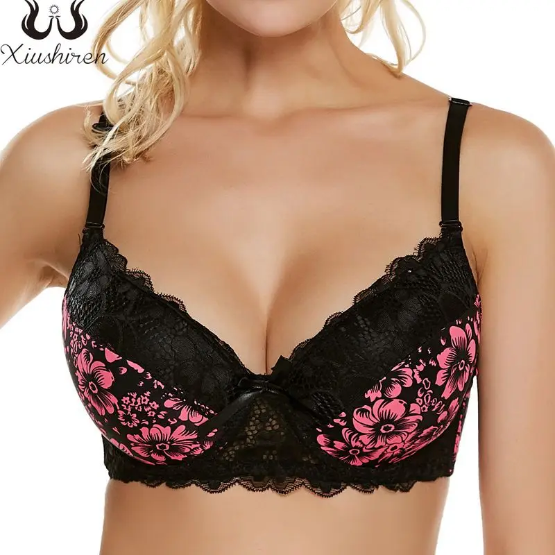 Xiushiren женские сексуальные бюстгальтеры 3/4 чашки пуш ап Цветочный Soutien Gorge мягкие