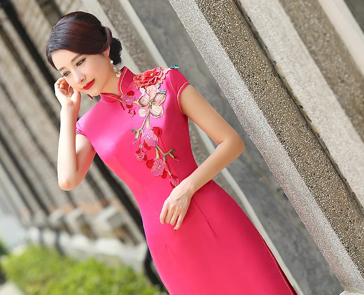 Женское элегантное вышитое длинное платье Cheongsam с коротким рукавом для свадебной вечеринки, Восточное Ретро женское платье Qipao, одежда официанта