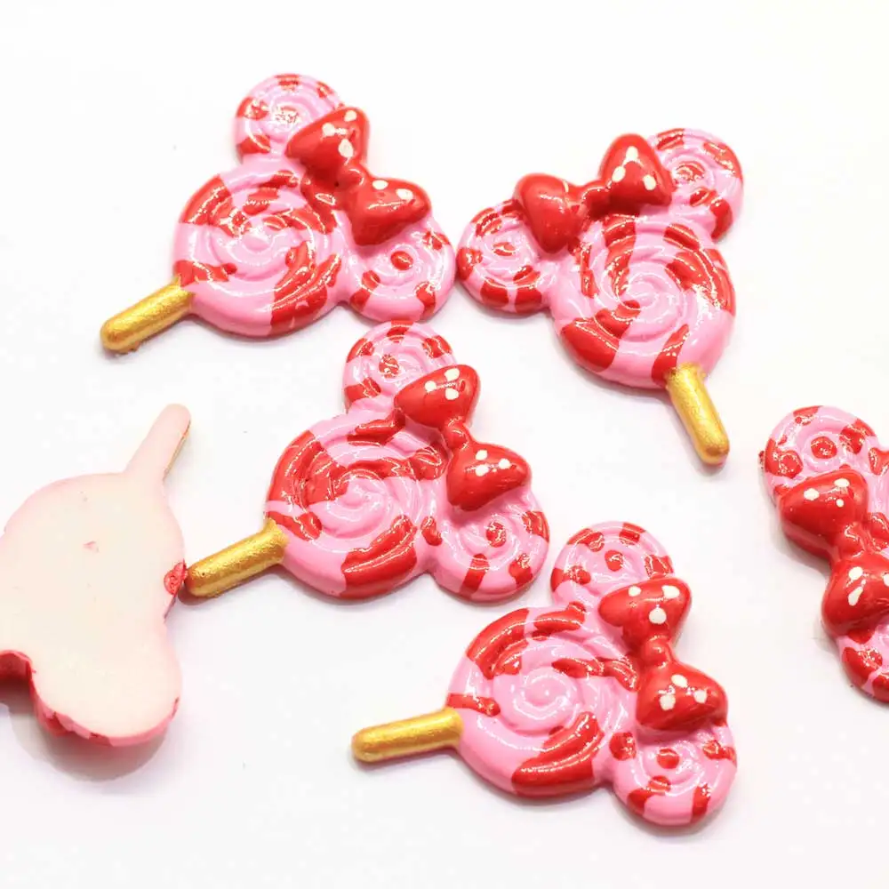 

New Kawaii 30*34MM Resin Flatback Lollipop Charms Resin Candy Flat Back Cabochons Hair Bow Center Craft Supp