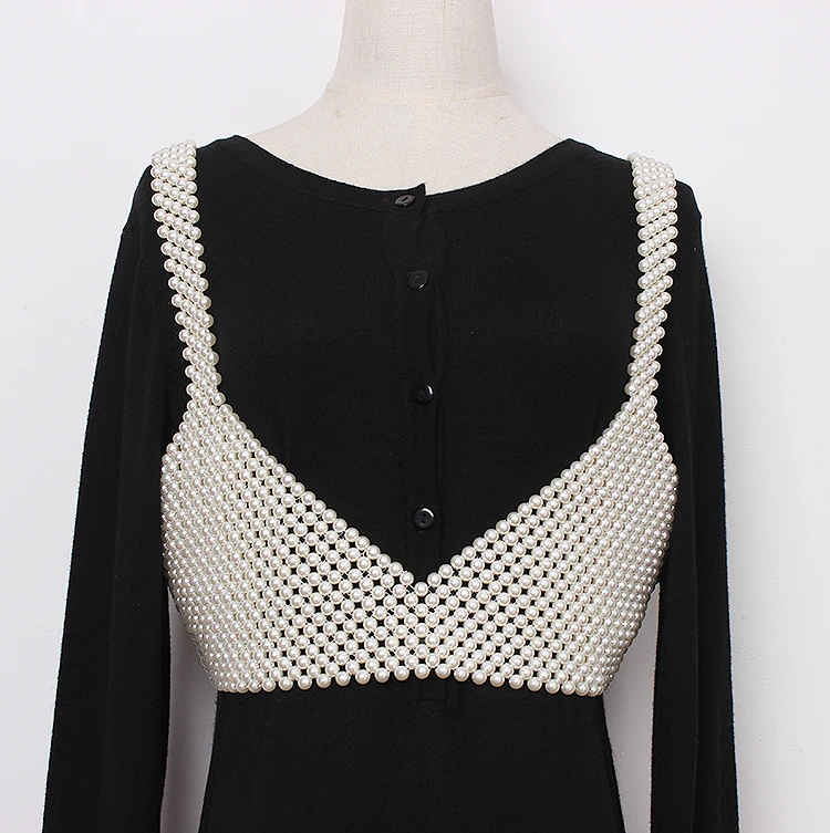 Fashion Tide New Niche Pearl Vest For Woman Retro Personality V Collar Strap Bead Weaving Tank Tops Pop Nice Outwear YG92311
