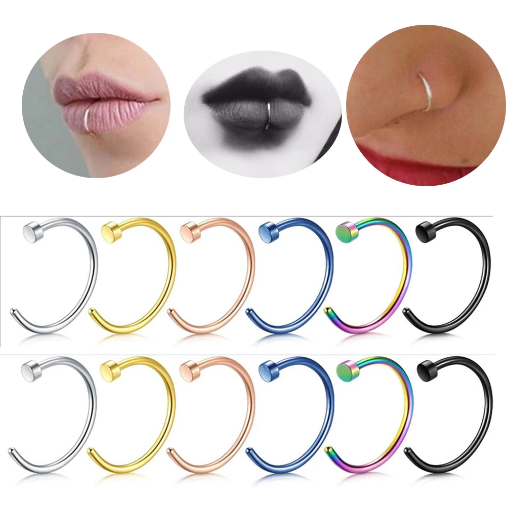 MODRSA 18g Nose Rings Studs Septum Ring Hoop Surgical Stainless Steel L Shape Nose Screw Bone C Shape High Nostril Piercing Jewelry Silver Pack