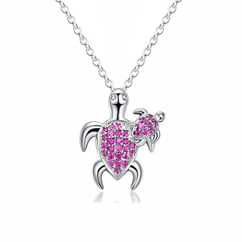 

Hot Sale Animal Mother Child Turtle Rose Red Zircon Pendant Necklace Trendy Woman Jewelry Creative Mother's Day Gift