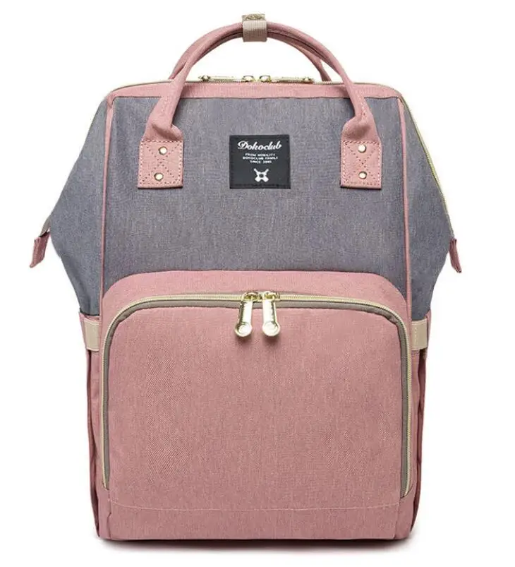 Обновленный рюкзак для подгузников Dokoclub, сумка для хранения детских подгузников, водонепроницаемая сумка для путешествий, Большая вместительная сумка для подгузников для папы - Цвет: Pink Grey-Upgrade