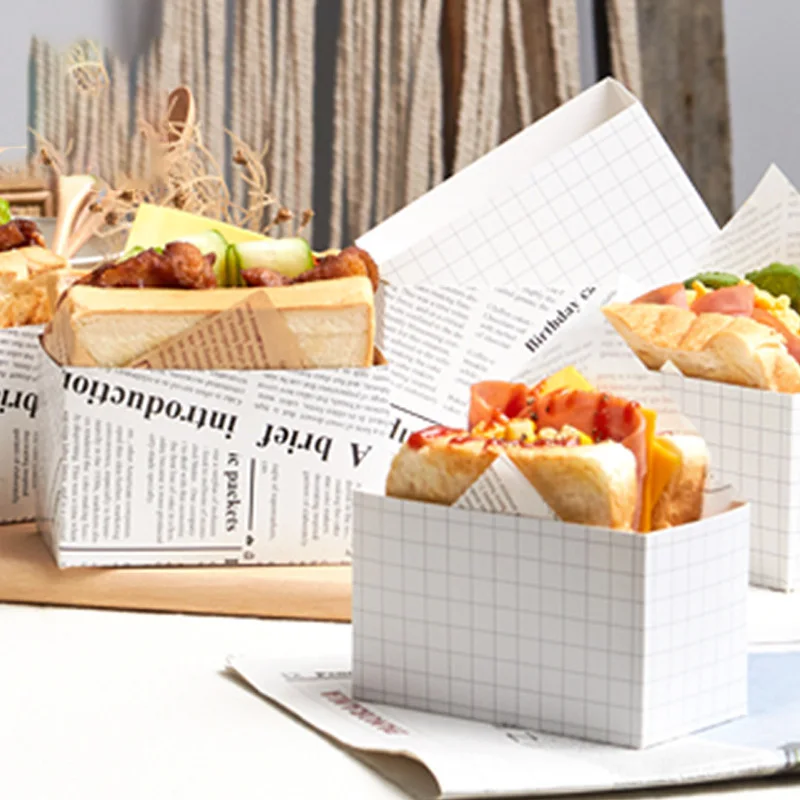 

Hamburger Box Food Grade Paper Sandwich Bread White Wrapping Paper Cardboard Baking Pastry Shop Restaurant New Bakery Bag 100pc