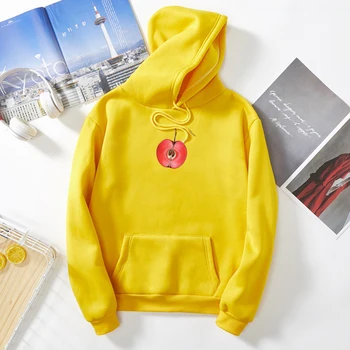 

Creative Half Apple Graphics Print Crop Hoodies Sweatshirts Fresh Literary Kawaii Women's Jacket Kpop Sharajuku Treetwear Warm