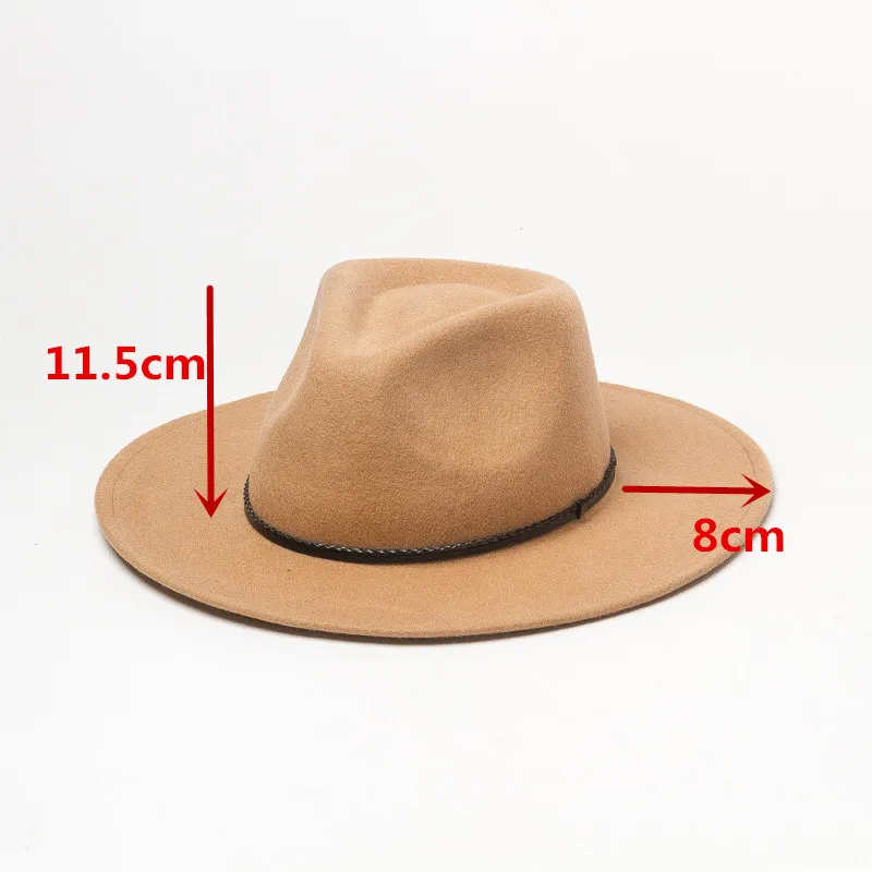 01907-HH8167 британский стиль зимний шерстяной ремень лента Шляпа Fedora Мужская Женская шерстяная шляпа