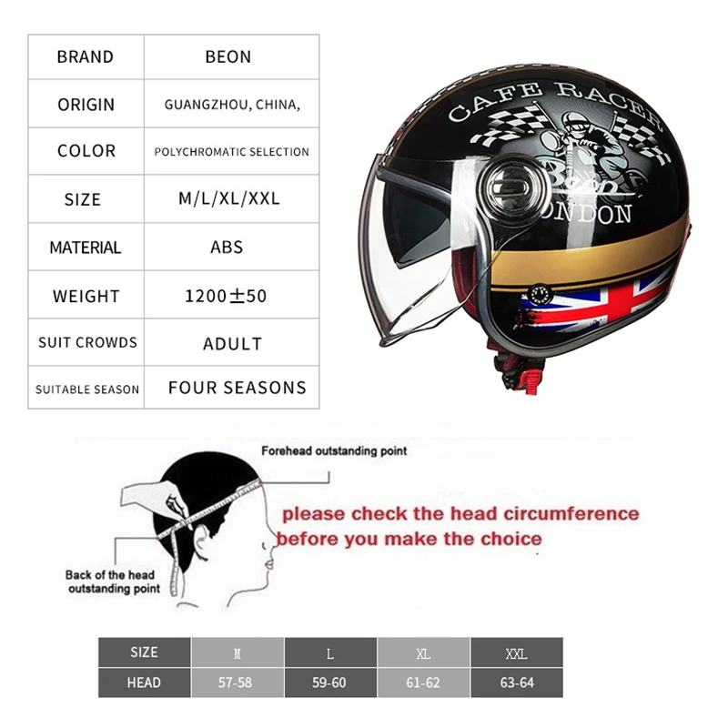 BEON B-108A moto rcycle шлем 3/4 с открытым лицом шлемы moto cross винтажный шлем moto casque Capacete Ретро шлем