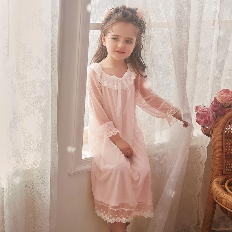 baby girl nightgowns Children Girl Lolita Dress Voile Princess Sleepshirts.Lace Long Sleeve Nightgown.Courtly Style Toddler Kid Nightdress Loungewear cheap plus size pajama sets