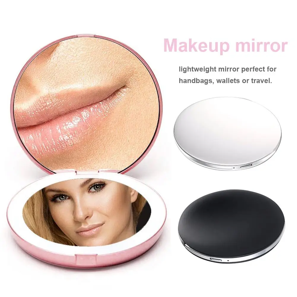 

New 5X Magnification Circular Makeup Mirror 2 Sided Round Shape Portable USB Rechargeable LED Lighting Makeup Mirror Dropship