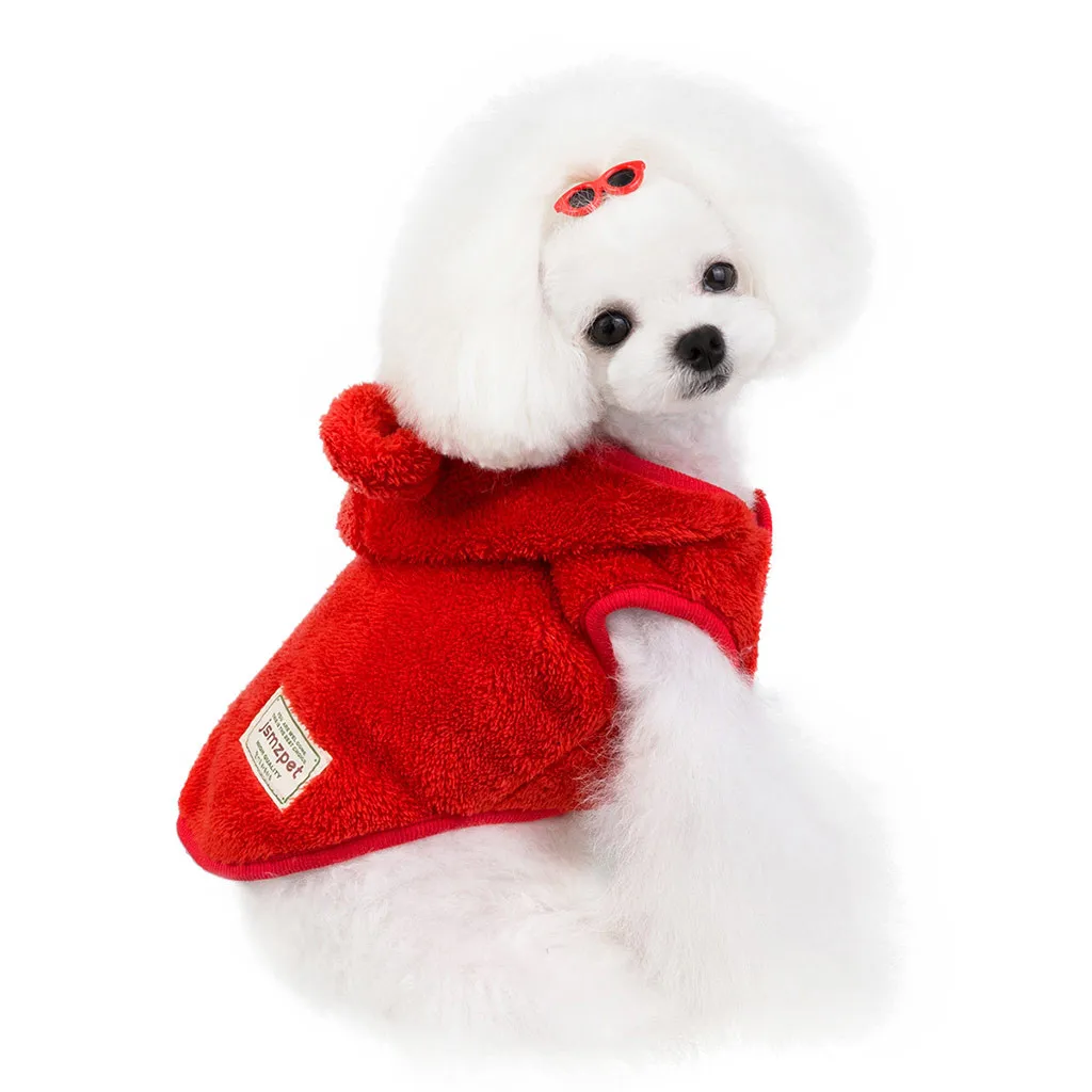 Зимняя куртка для питомцев с заячьими ушками для маленьких, средних и больших собак, Рождественская теплая одежда для щенков чихуахуа, однотонная зимняя одежда для собак